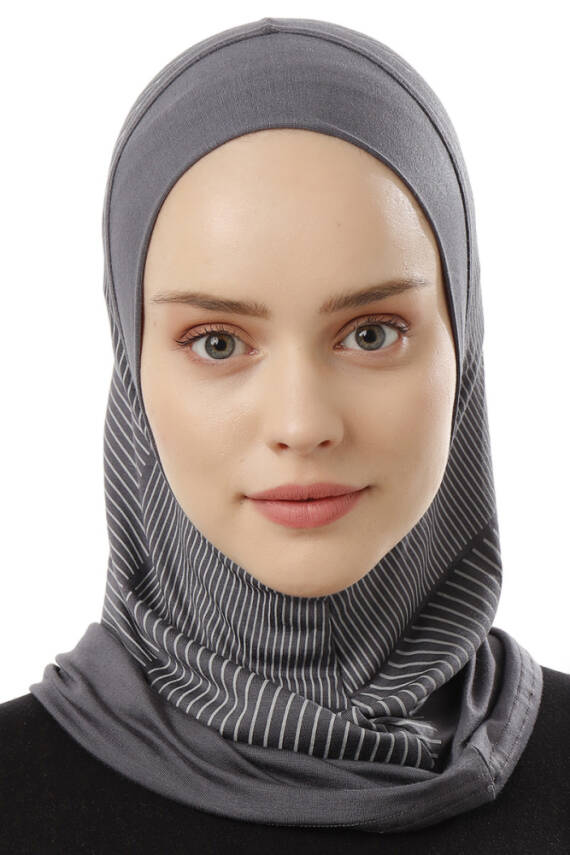 Çizgi Desenli Spor Tesettür Bone - 17
